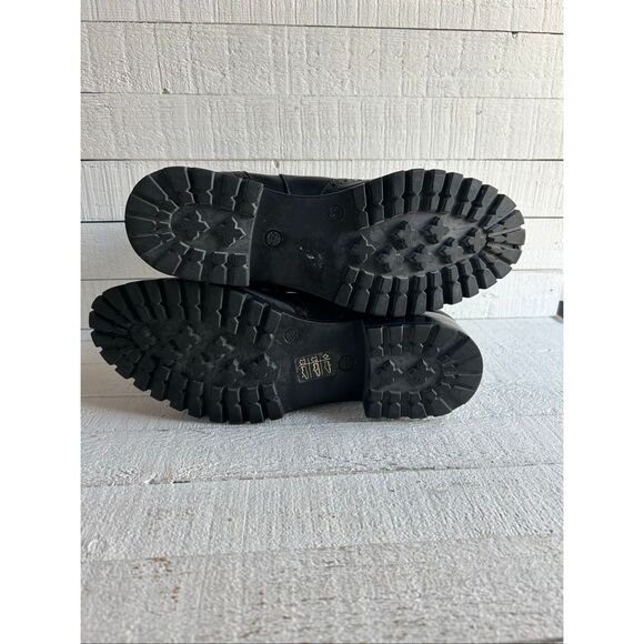 Goth Punk Chunky Lug Sole Brogue Chelsea Boots Black Leather Wingtip - Picture 7 of 9